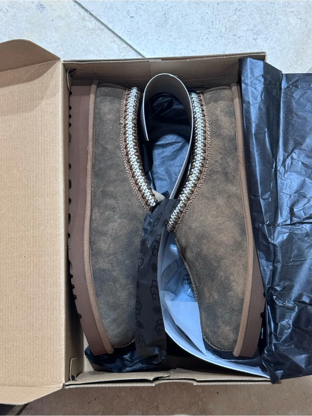 UGG Chocolate Brown Suede Fur-Lined Slip-Ons